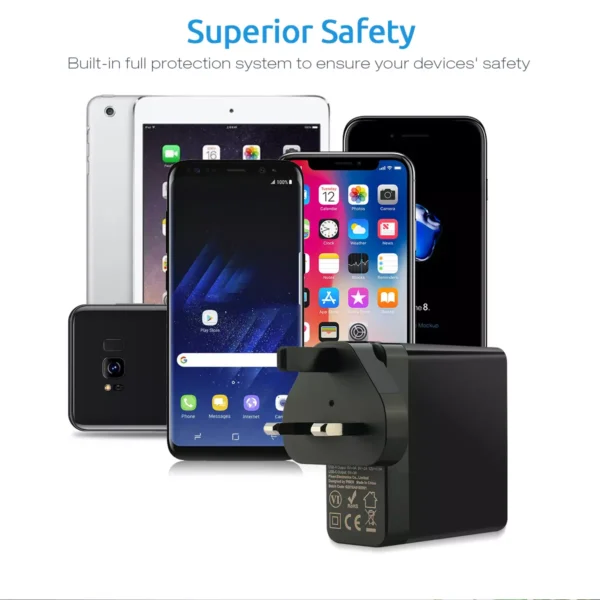 Pisen TS-C093 USB+Type-C QC3.0, 34W Portable Fast Power Combo Travel Charger