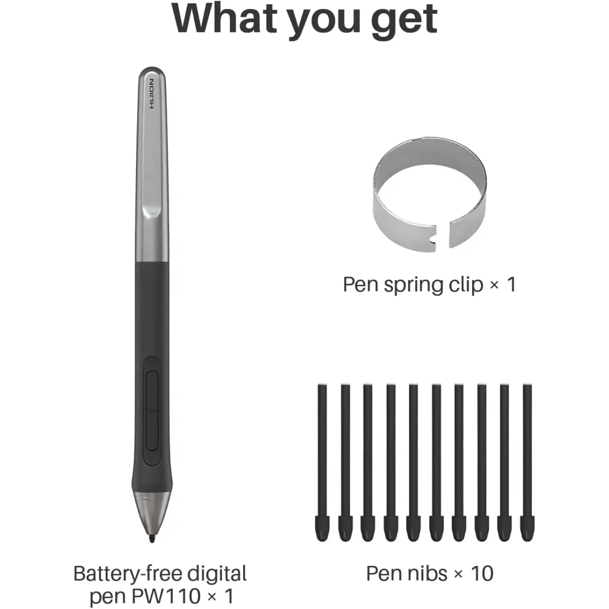 HUION Digital Pen PW110, PenTech 3.0 Battery-Free Stylus for Inspiroy 2 S/M/L Pen Tablet（Black）