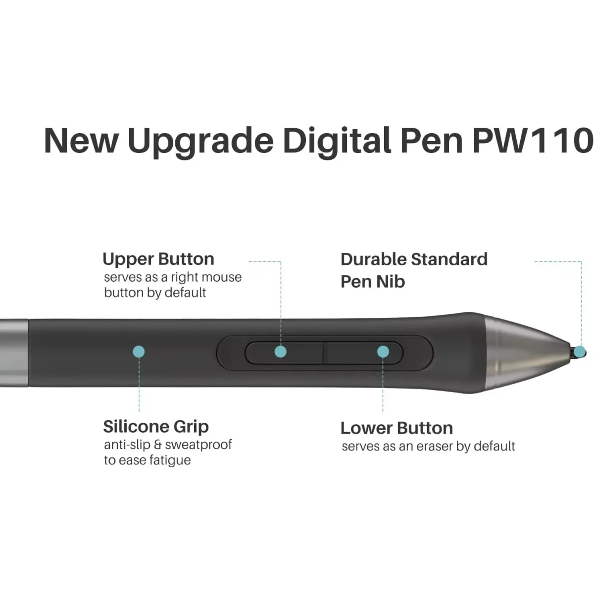 HUION Digital Pen PW110, PenTech 3.0 Battery-Free Stylus for Inspiroy 2 S/M/L Pen Tablet（Black）