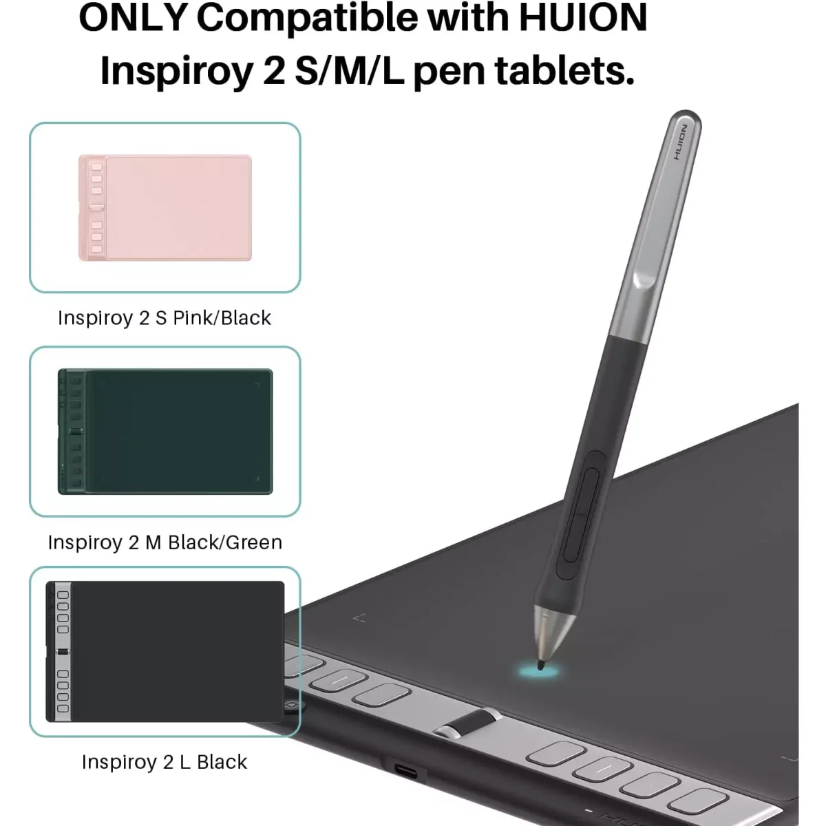 HUION Digital Pen PW110, PenTech 3.0 Battery-Free Stylus for Inspiroy 2 S/M/L Pen Tablet（Black）