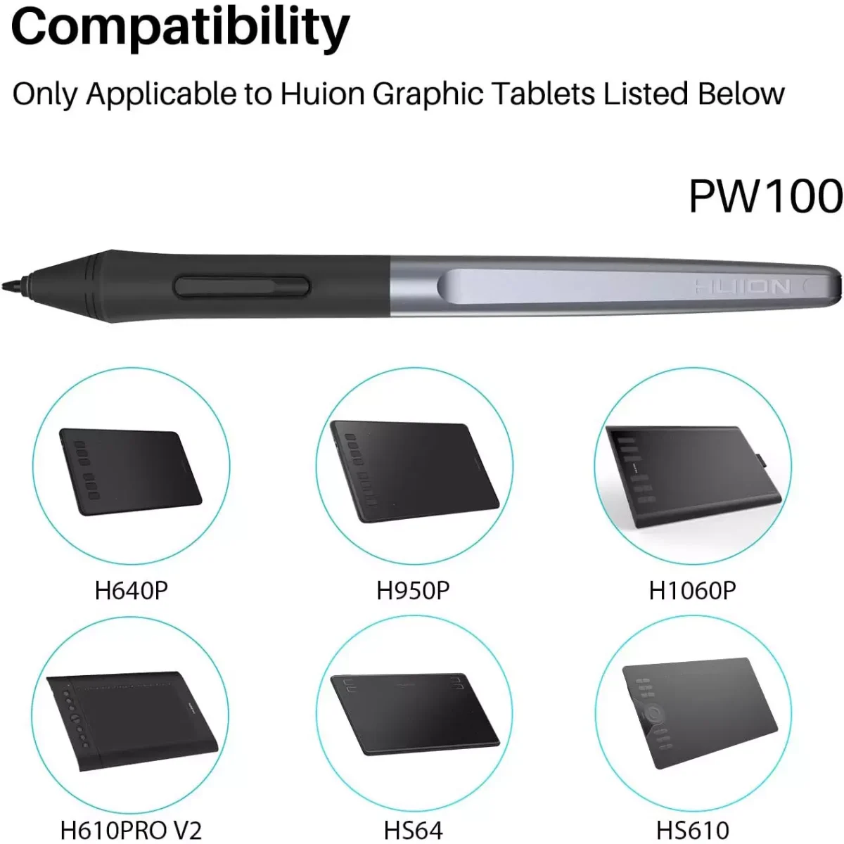 HUION PW100 Battery-Free Stylus for Huion Inspiroy H640P H950P H1060P H610Pro V2 HS610 HS64 H420X H580X H610X Graphics Tablet