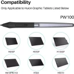 HUION PW100 Battery-Free Stylus for Huion Inspiroy H640P H950P H1060P H610Pro V2 HS610 HS64 H420X H580X H610X Graphics Tablet