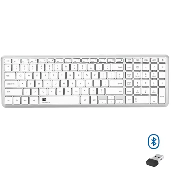 FD K602T Dual Mode Wireless 2.4G, Bluetooth Keyboard, Connect to 3 Devices, Rechargable Battery USB C Cable, Ultra Thin, Multimedia keys