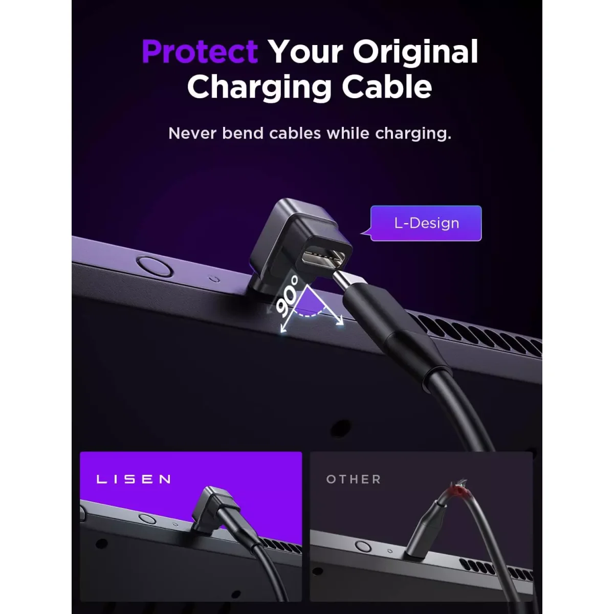 Lisen USB C 90 Degree Adapter Right Angle Steam Deck Accessory USB-C Male 3.2 Gen 2/20Gbps
