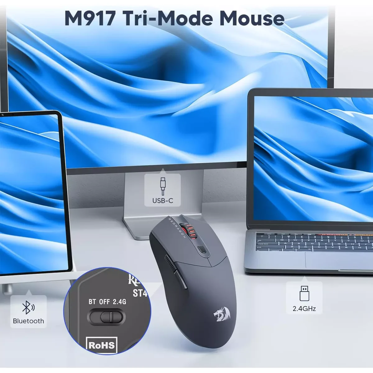 Redragon M917 ST4R PRO Tri-Mode Wireless, Bluetooth Gaming Mouse, Optical Sensor 26K DPI Ultra-Light 60G, Full Programmable Buttons, Software (9)