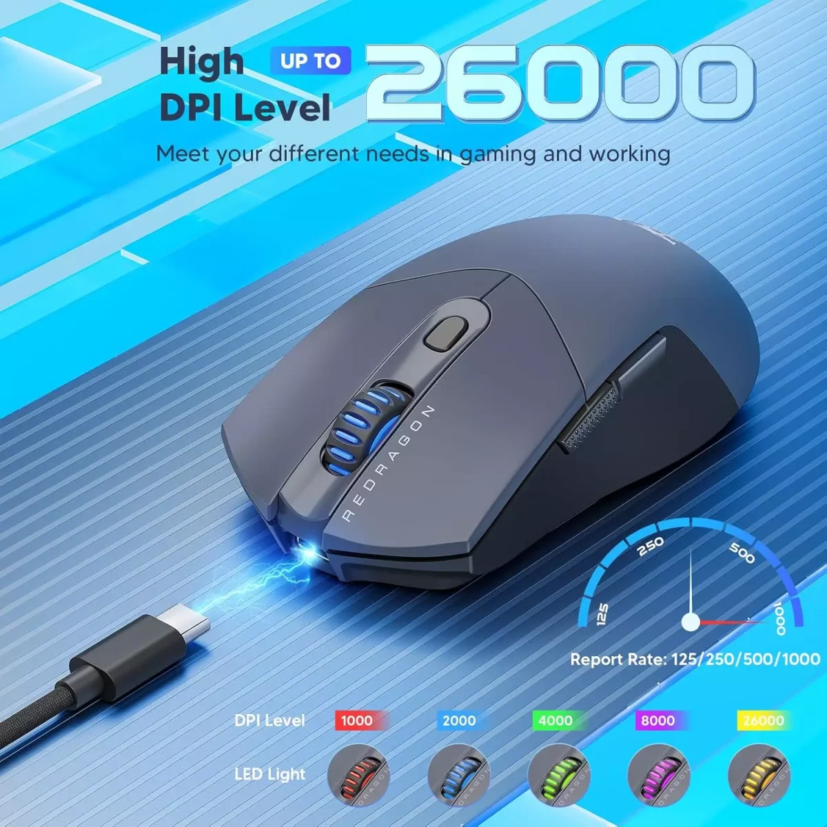 Redragon M917 ST4R PRO Tri-Mode Wireless, Bluetooth Gaming Mouse, Optical Sensor 26K DPI Ultra-Light 60G, Full Programmable Buttons, Software (9)