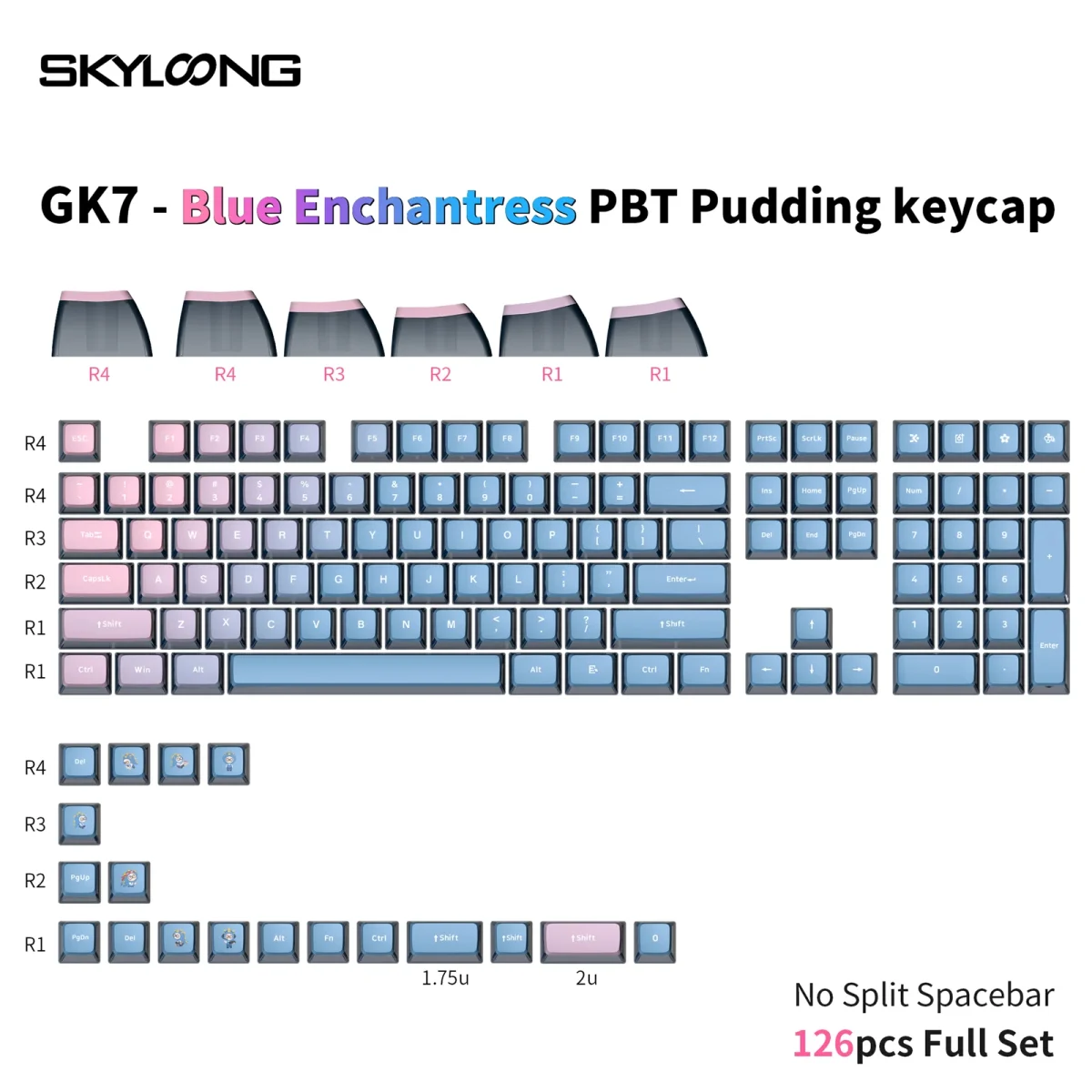 Skyloong GK7 PBT Translucent Keycaps Compatible with 60%65%75%80%96%100% Keyboard Layout (Blue Enchantress)