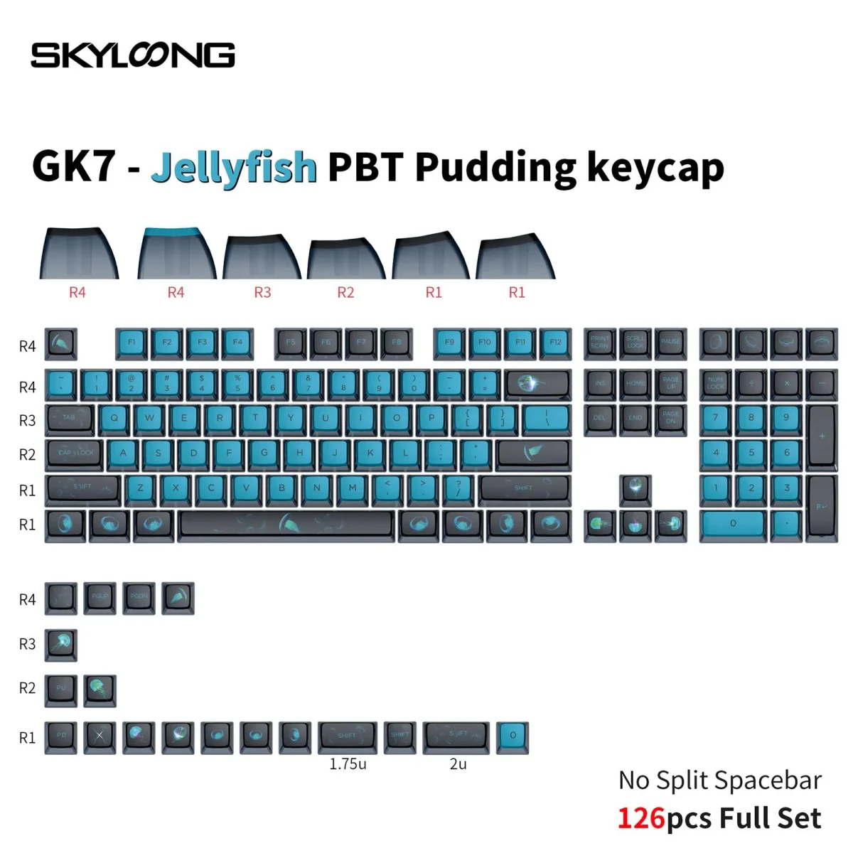 Skyloong GK7 PBT Translucent Keycaps Compatible with 60%65%75%80%96%100% Keyboard Layout (JellyFish)