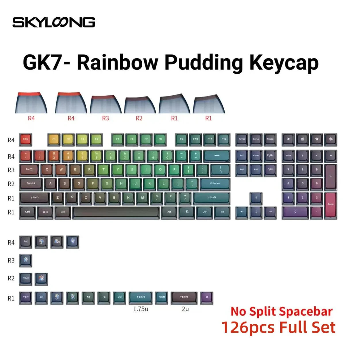 Skyloong GK7 PBT Translucent Keycaps Compatible with 60%65%75%80%96%100% Keyboard Layout (Neon)