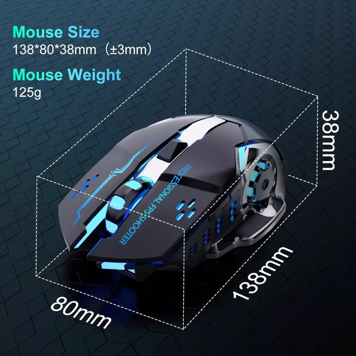 T2 Wireless Gaming Mouse, Silent Clicks, 1600 DPI