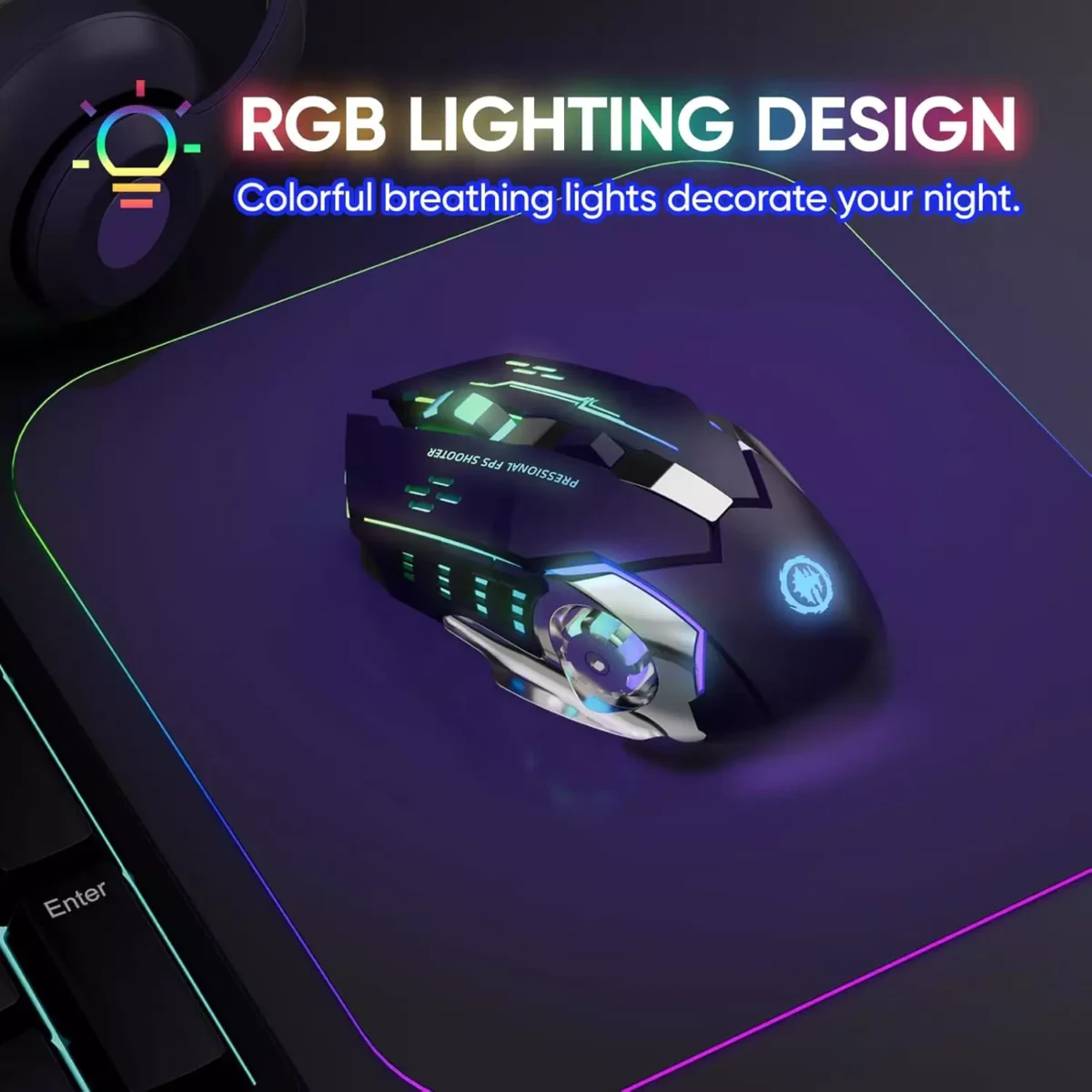 T2 Wireless Gaming Mouse, Silent Clicks, 1600 DPI