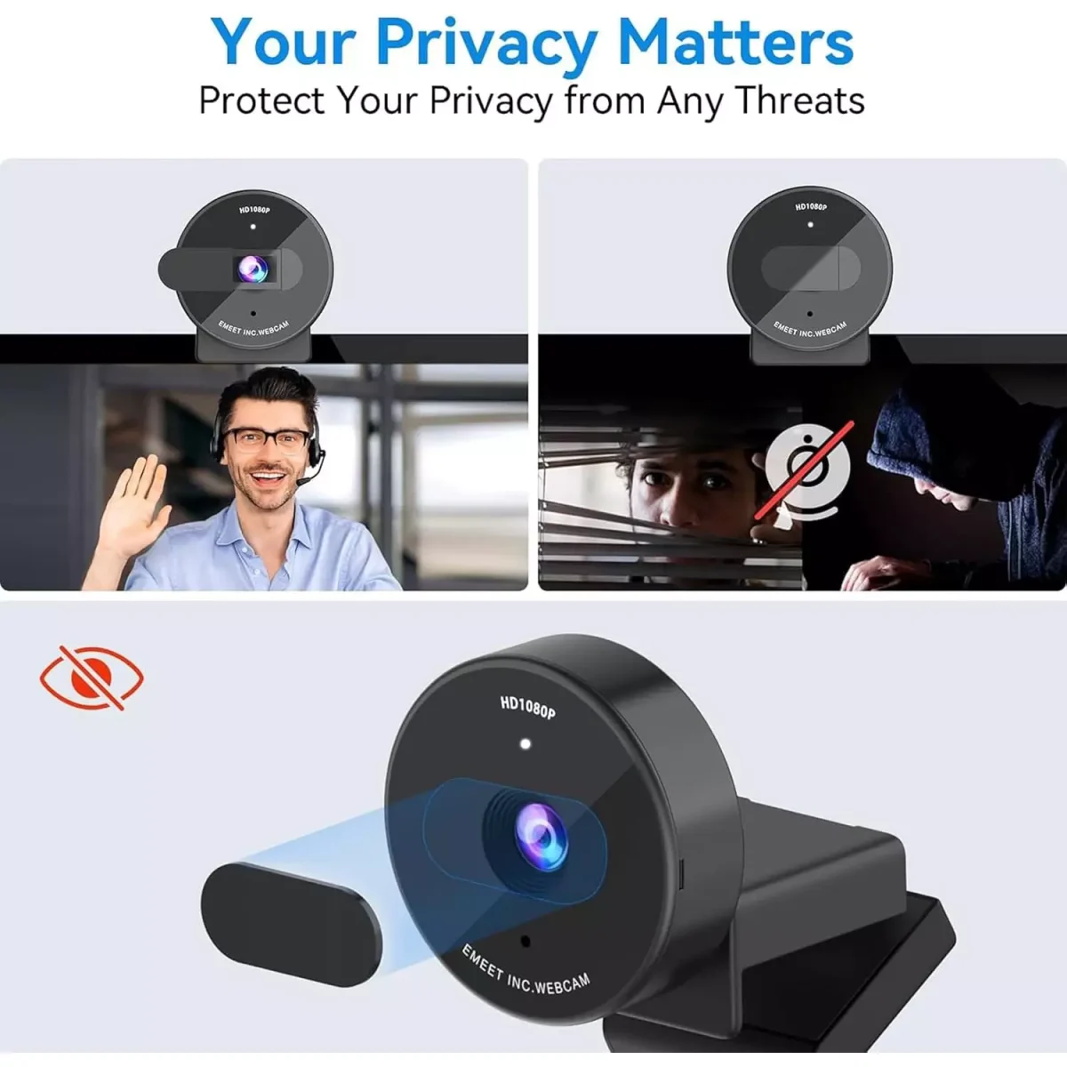 EMEET C950 FHD 1080P Ultra Compact Webcam with Noise-Canceling Mic & Physical Privacy Cover , Auto Light Correction, 70°View