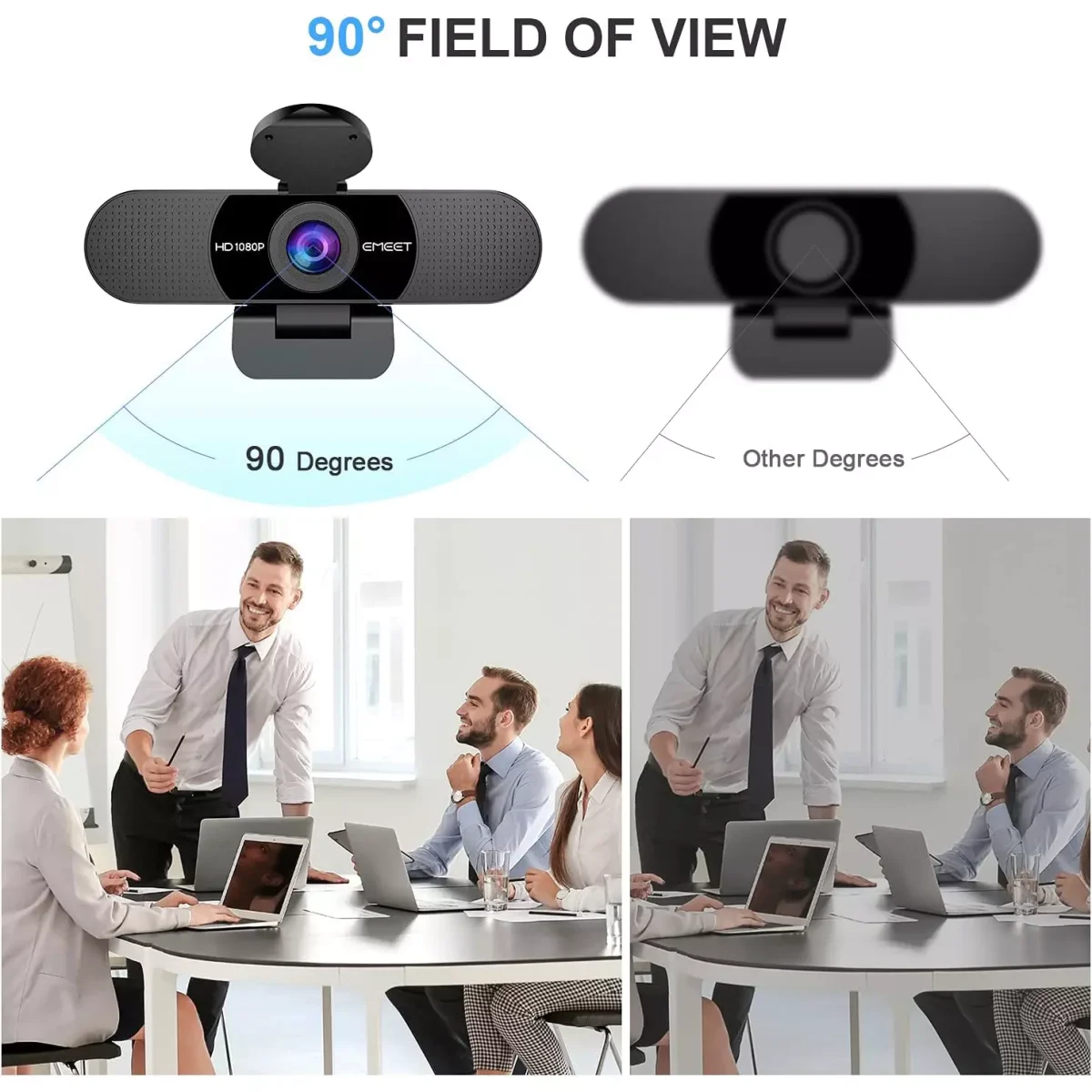 EMEET C960 1080P Webcam with 2 Noise Reduction Microphone, 90°FOV, with Privacy Cover