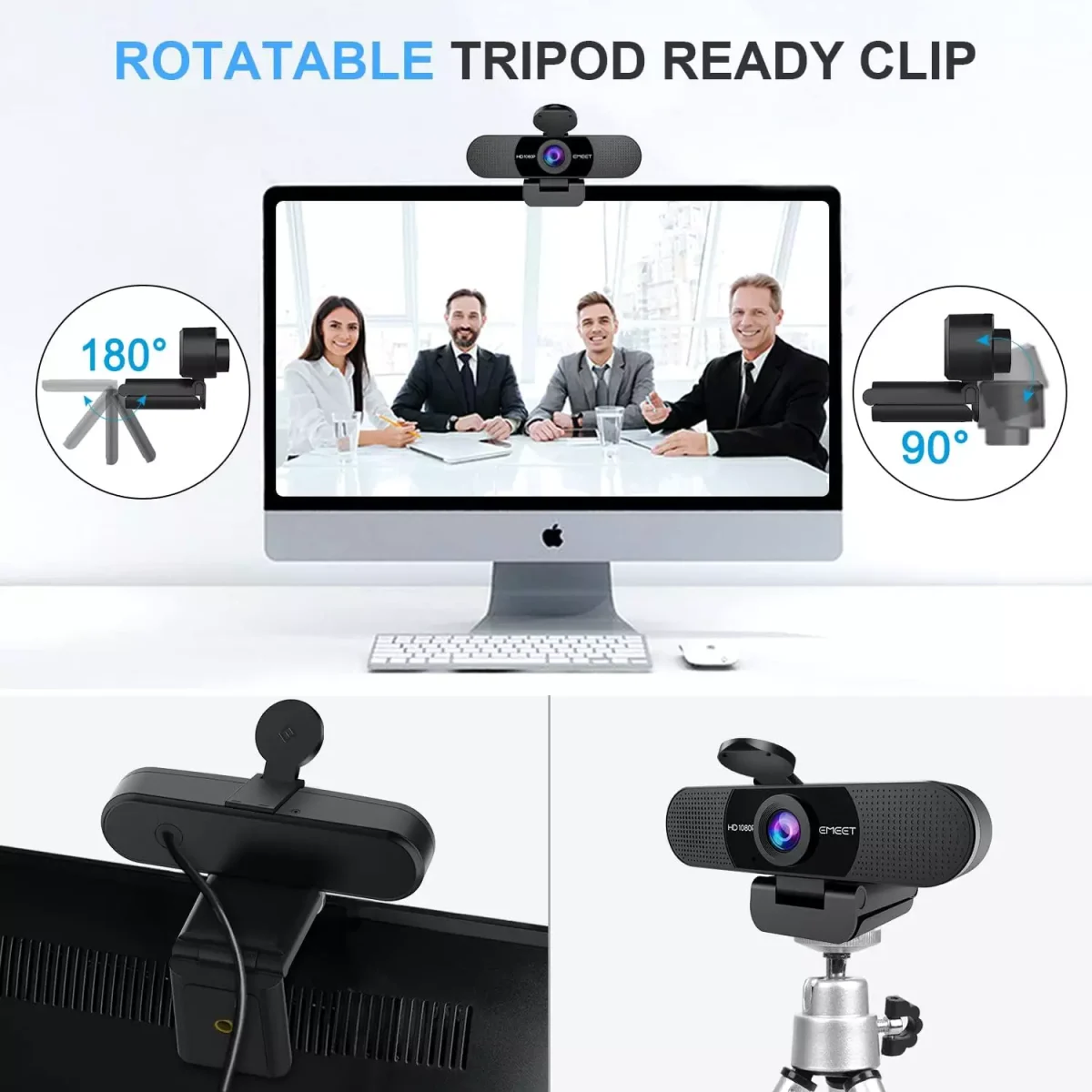 EMEET C960 1080P Webcam with 2 Noise Reduction Microphone, 90°FOV, with Privacy Cover