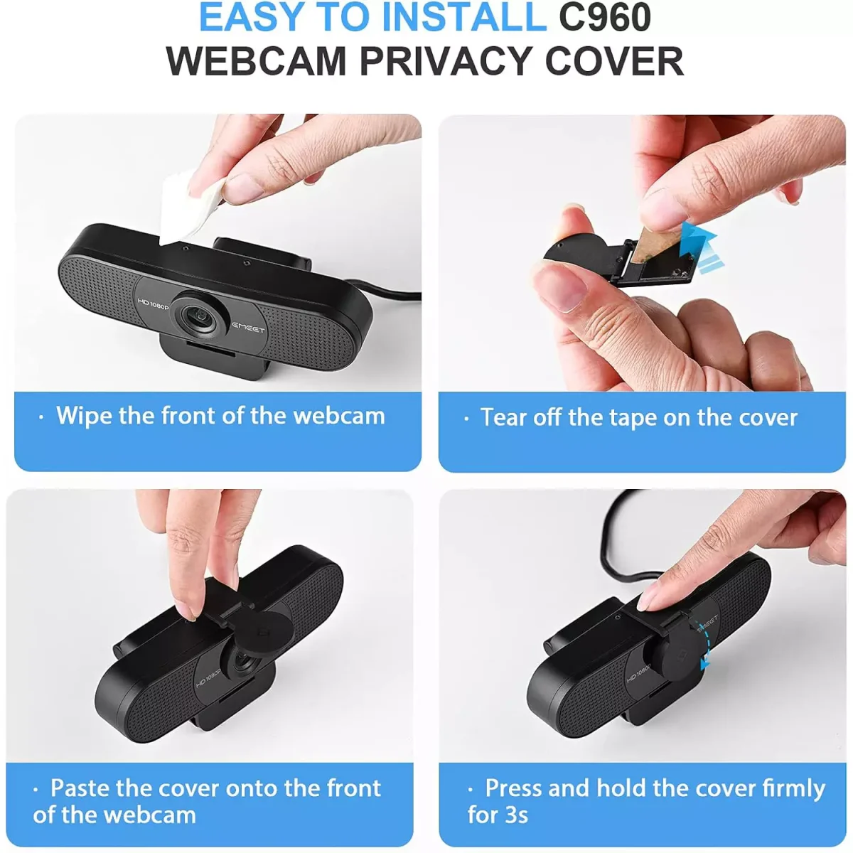 EMEET C960 1080P Webcam with 2 Noise Reduction Microphone, 90°FOV, with Privacy Cover