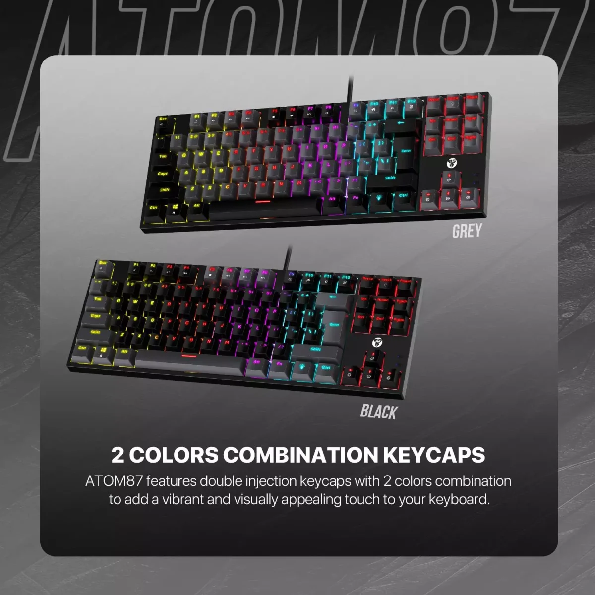 FANTECH ATOM MK876 V2 TKL RGB Mechanical Gaming Keyboard - Hot-Swappable BLUE Switch (Black)