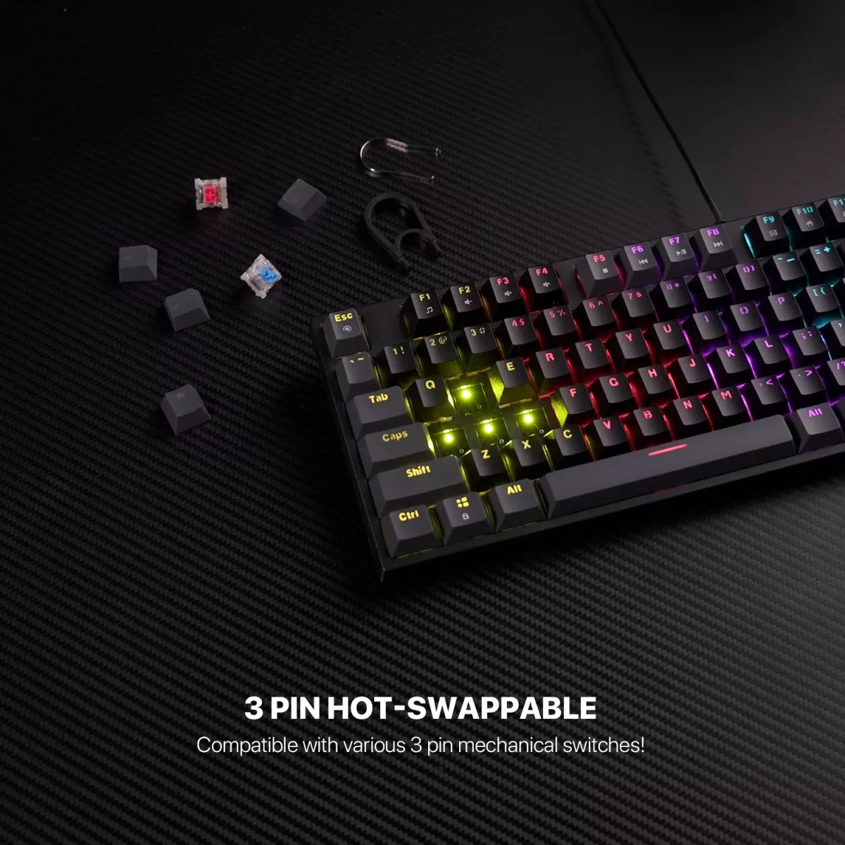 FANTECH ATOM MK876 V2 TKL RGB Mechanical Gaming Keyboard - Hot-Swappable BLUE Switch (Black)