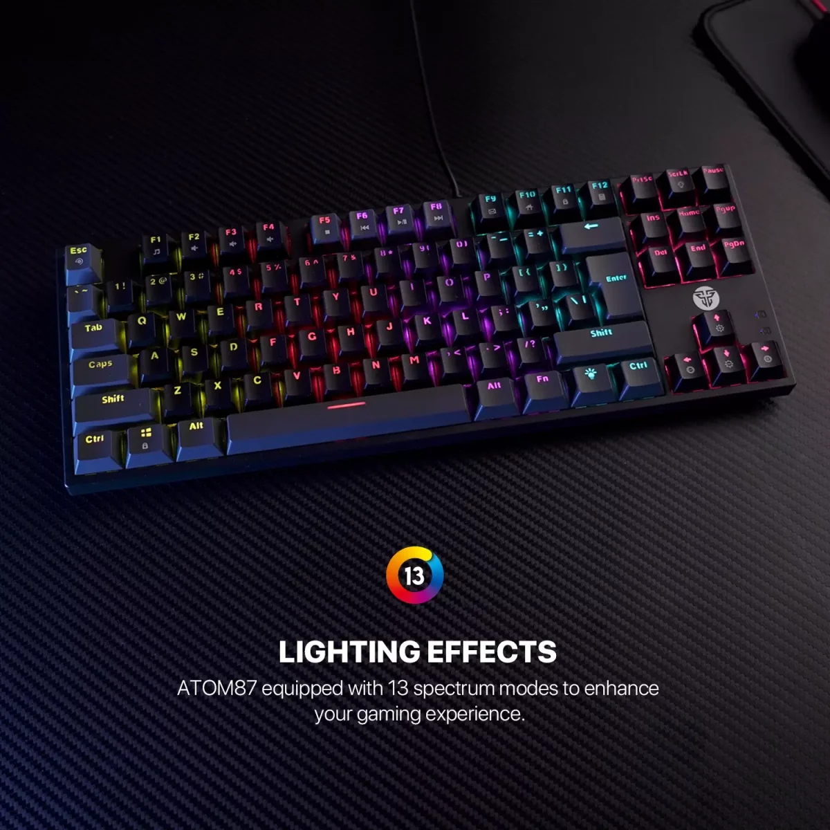 FANTECH ATOM MK876 V2 TKL RGB Mechanical Gaming Keyboard - Hot-Swappable BLUE Switch (Black)