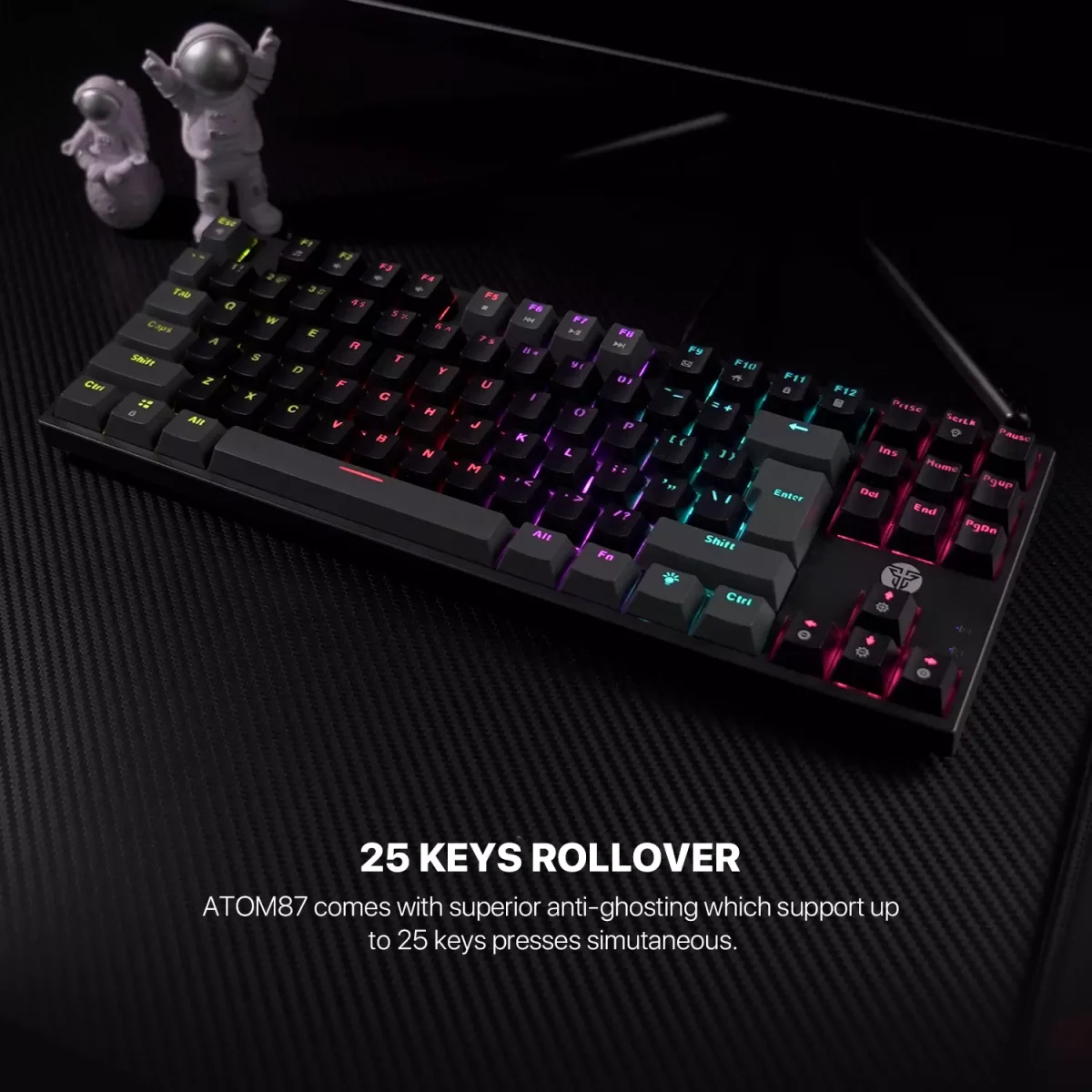 FANTECH ATOM MK876 V2 TKL RGB Mechanical Gaming Keyboard - Hot-Swappable BLUE Switch (Black)