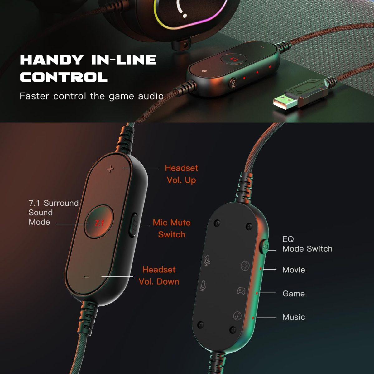 FIFINE H6 AmpliGame USB Gaming Headset - 7.1 Surround Sound with EQ Mode