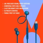 JBL Tune 310C - Wired Hi-Res in-Ear Headphones, Tangle-Free Flat Cable, 3-Button Remote with Microphone (Black)