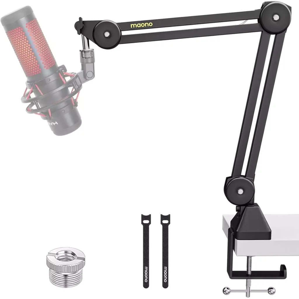 MAONO BA37 Microphone Boom Arm Heavy Duty Adjustable Metal Suspension Upgraded Desk Clamp and 3/8" to 5/8" Screw Adapter