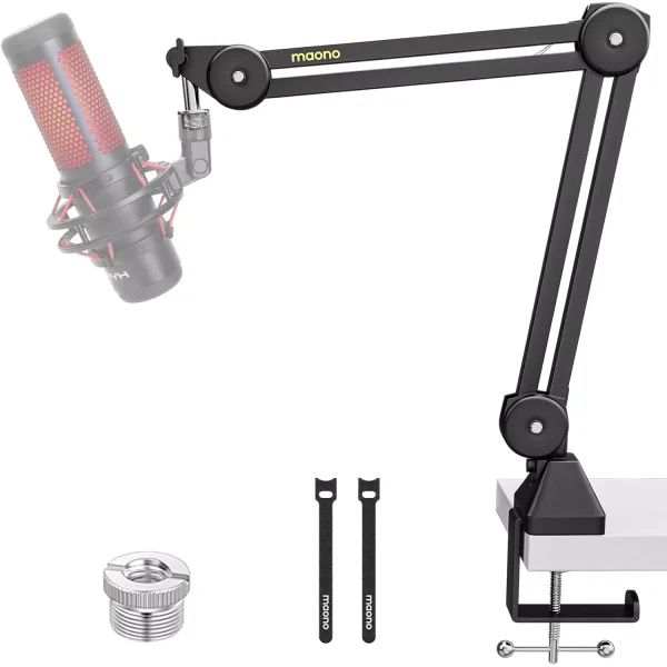MAONO BA37 Microphone Boom Arm Heavy Duty Adjustable Metal Suspension Upgraded Desk Clamp and 3/8" to 5/8" Screw Adapter