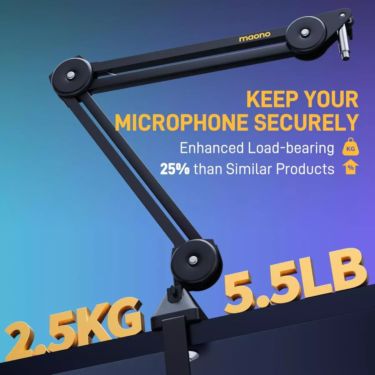 MAONO BA37 Microphone Boom Arm Heavy Duty Adjustable Metal Suspension Upgraded Desk Clamp and 3/8" to 5/8" Screw Adapter