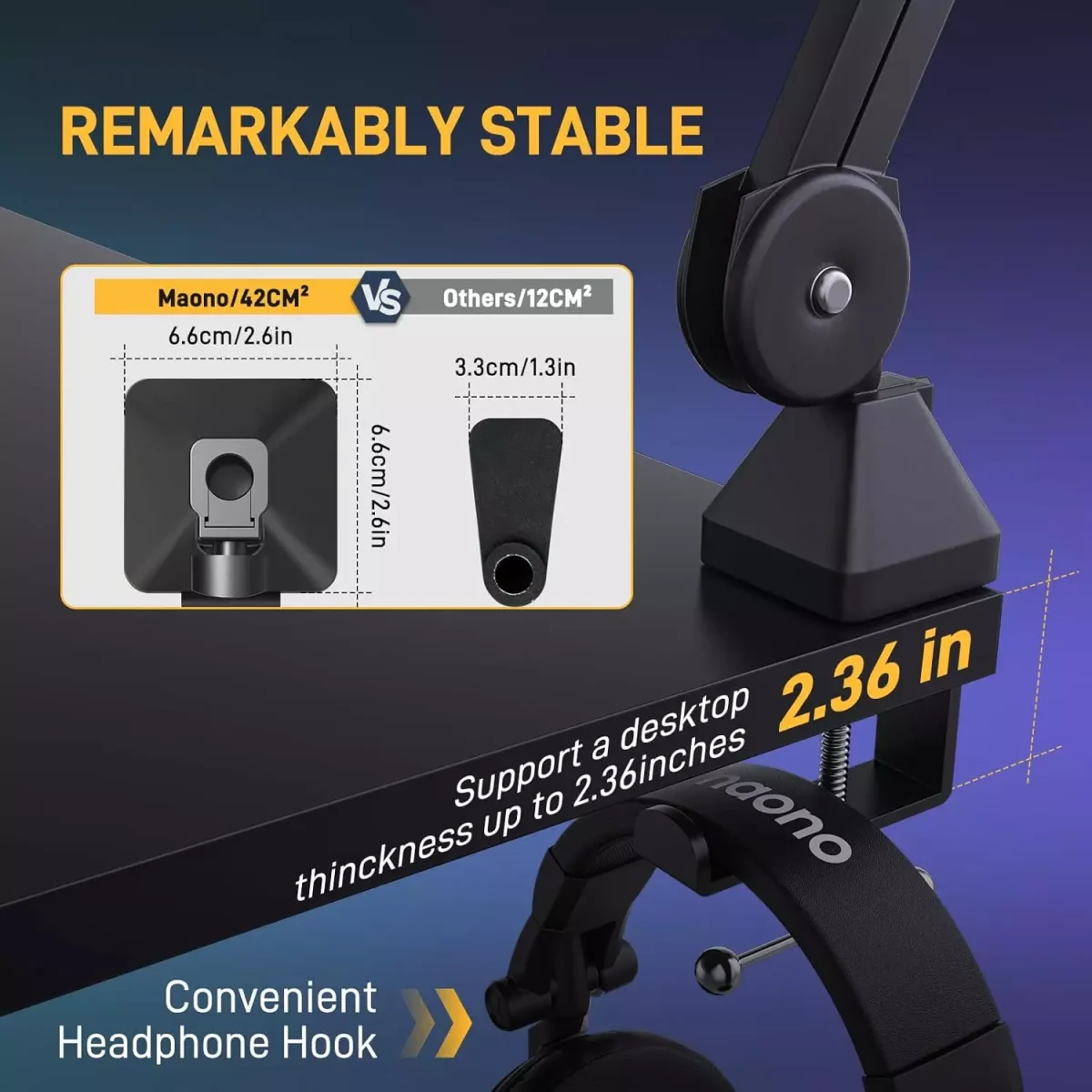 MAONO BA37 Microphone Boom Arm Heavy Duty Adjustable Metal Suspension Upgraded Desk Clamp and 3/8" to 5/8" Screw Adapter