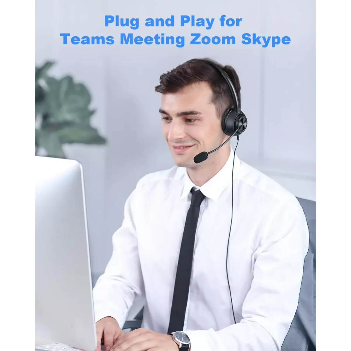 New Bee H368 USB Computer Call Center Headset in-Line Call Controls with Noise Cancelling Micphone