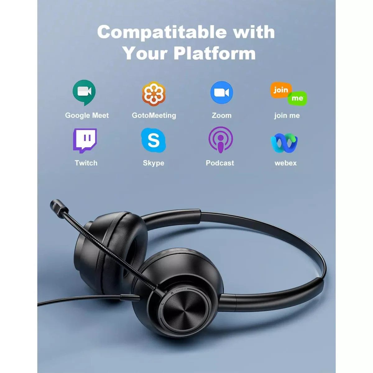 New Bee H368 USB Computer Call Center Headset in-Line Call Controls with Noise Cancelling Micphone