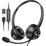 New Bee H368 USB Computer Call Center Headset in-Line Call Controls with Noise Cancelling Micphone