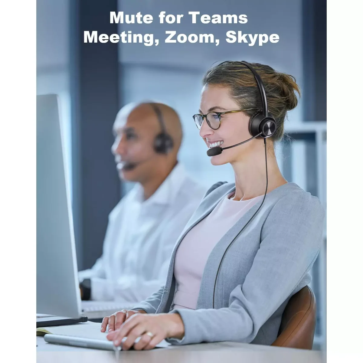 New Bee H368 USB Computer Call Center Headset in-Line Call Controls with Noise Cancelling Micphone