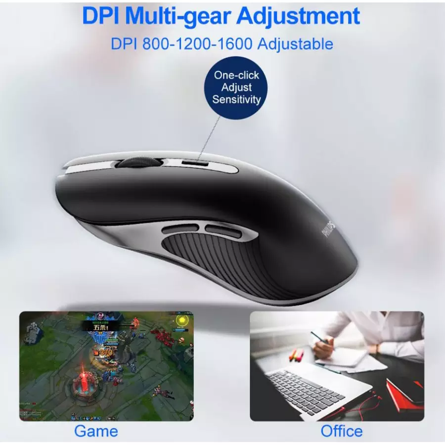Philips M525 Rechargeable Wireless Mouse - Optical Sensor 1600 DPI - Silent Clicks