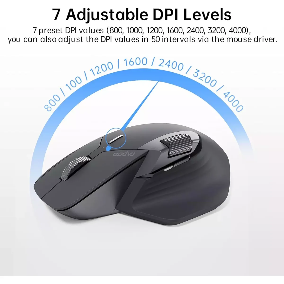 Rapoo MT760 Wireless Mouse, Bluetooth 5.0 and 2.4G Up to 4 Devices, 11 Programmable Buttons 4000 DPI