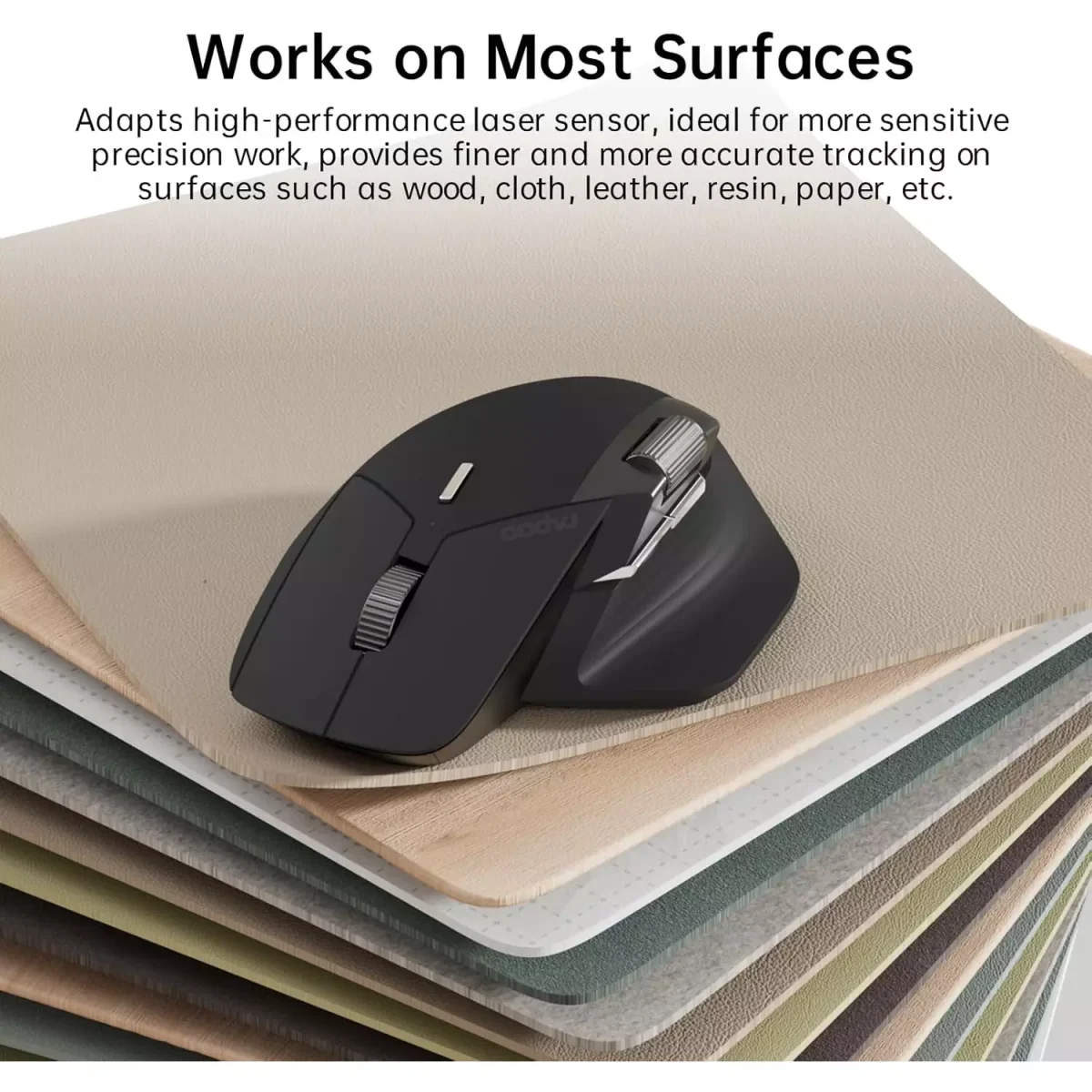 Rapoo MT760 Wireless Mouse, Bluetooth 5.0 and 2.4G Up to 4 Devices, 11 Programmable Buttons 4000 DPI