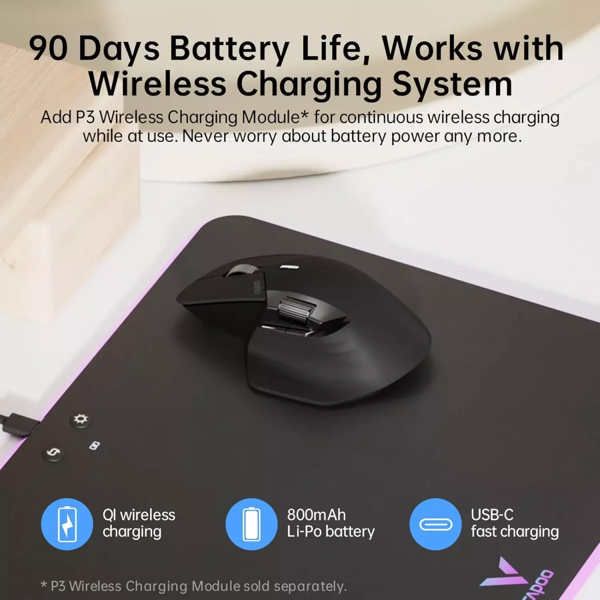 Rapoo MT760 Wireless Mouse, Bluetooth 5.0 and 2.4G Up to 4 Devices, 11 Programmable Buttons 4000 DPI