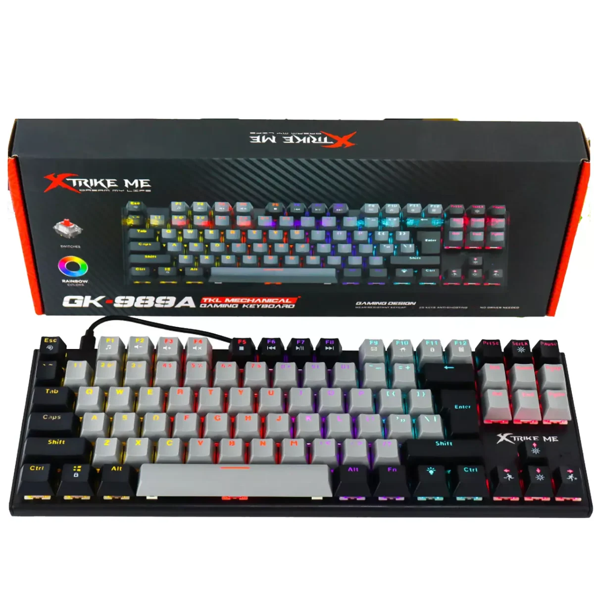 XTRIKE ME GK989A Gaming Mechanical Keyboard - Red Switches - Rainbow LED Lighting