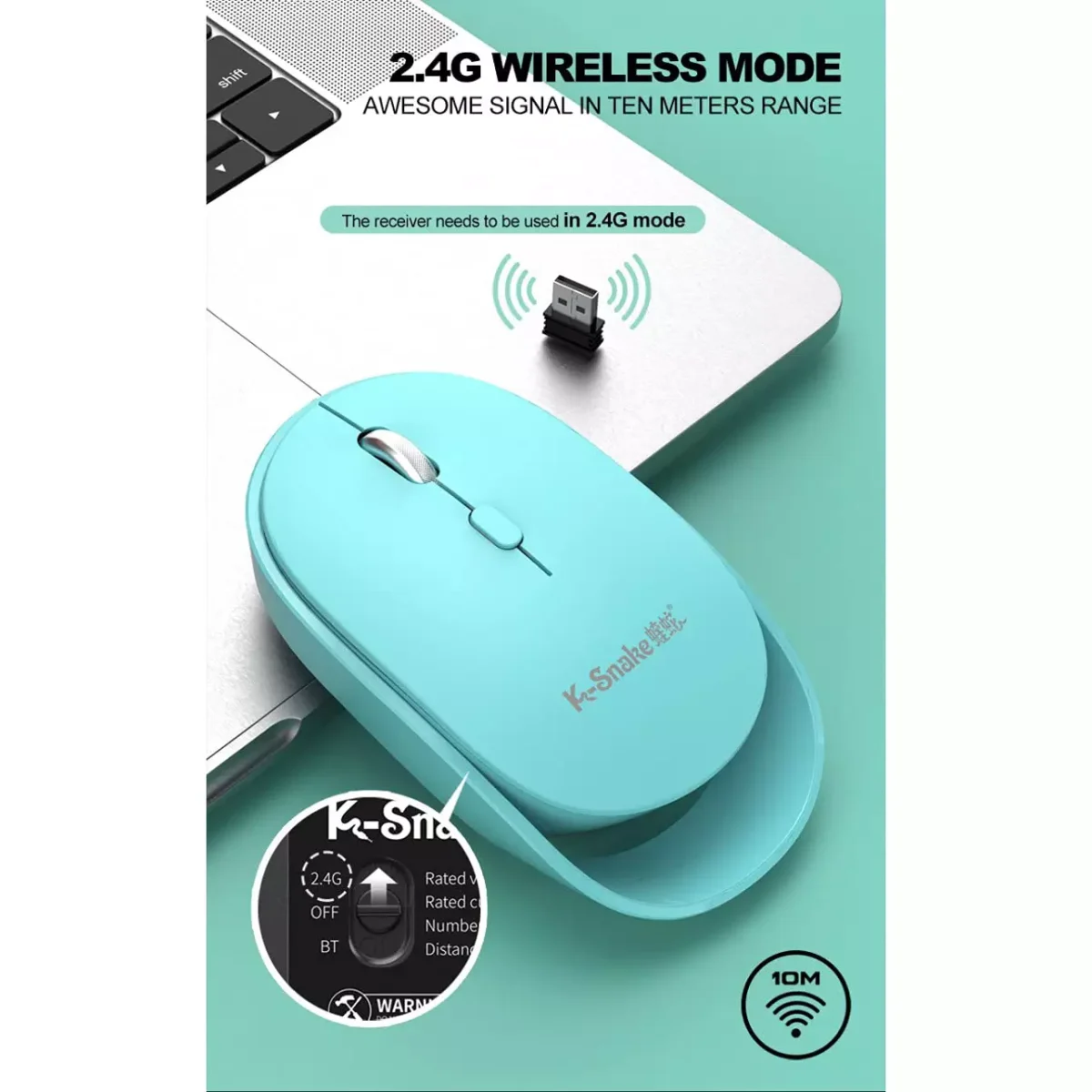 K-Snake BM800 Wireless, Bluetooth Rechargable Mouse - 1600 DPI Optical Sensor - Silent Clicks