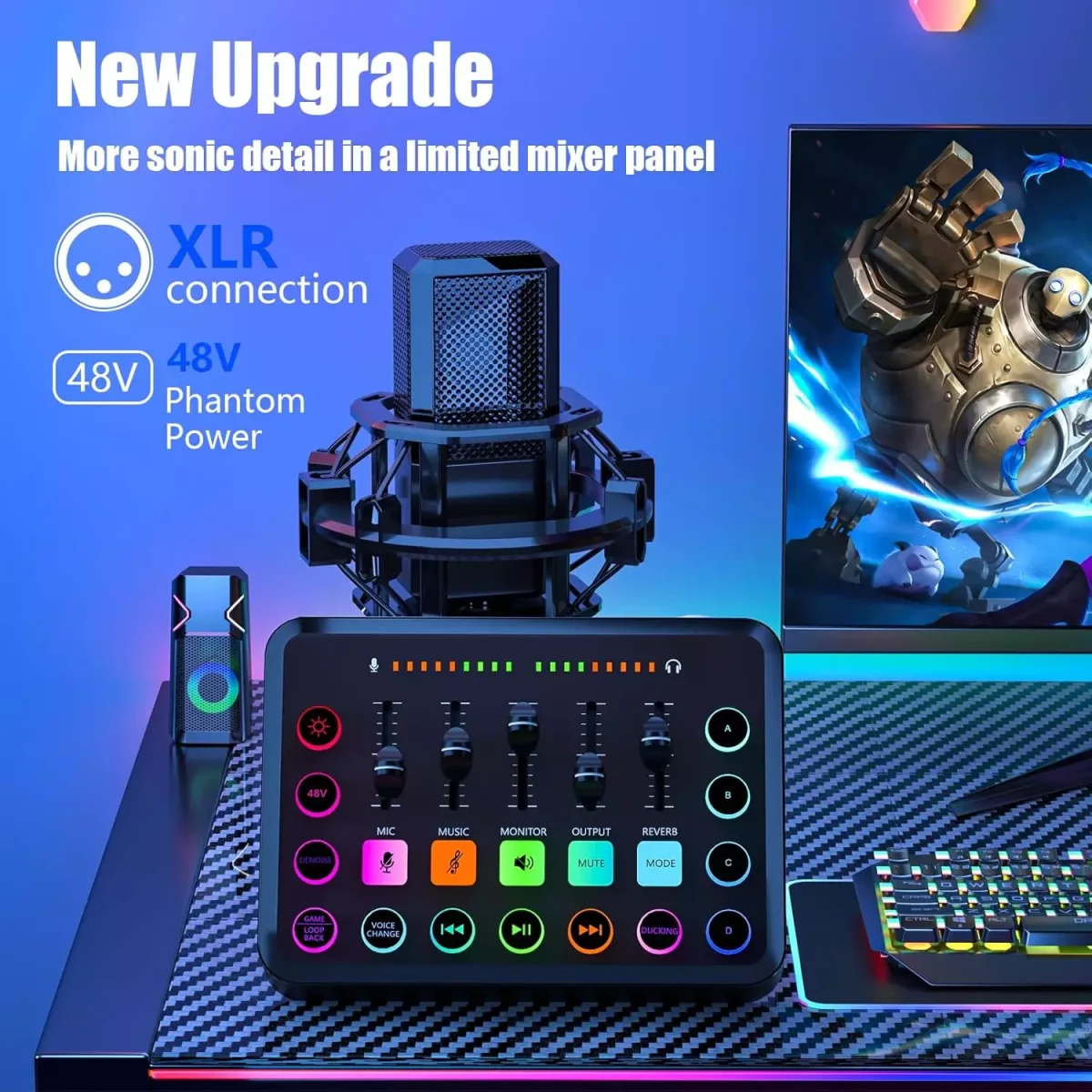 F11 Gaming Audio Mixer Interface, 48V Phantom Power