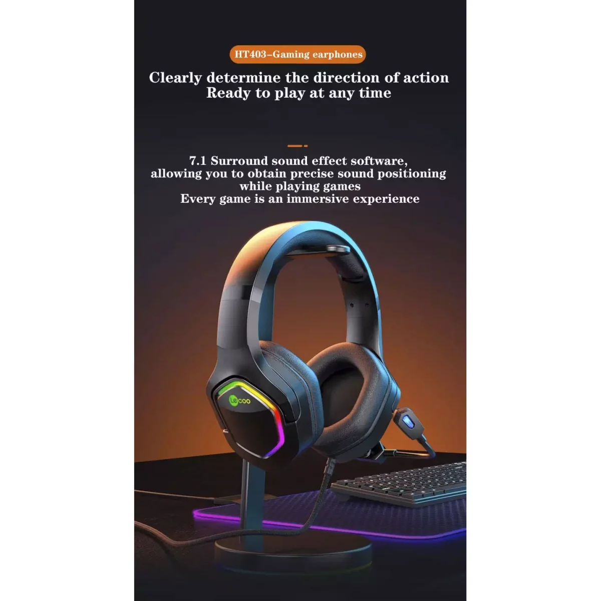 Lecoo HT403 USB RGB Gaming Headset - 7.1 Surround Sound