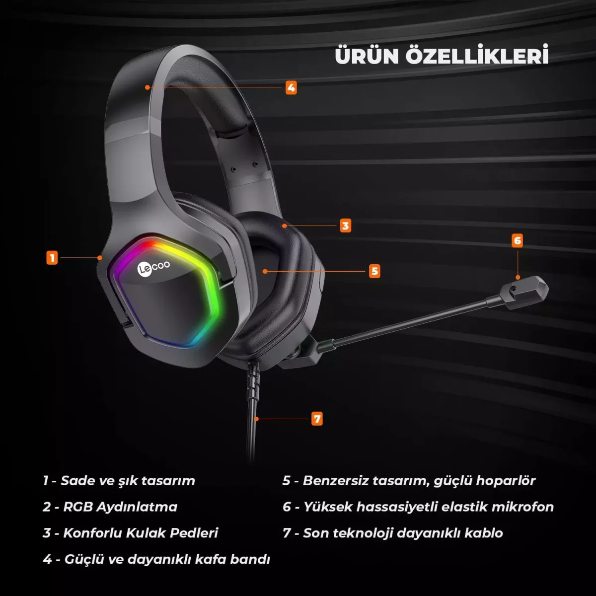 Lecoo HT403 USB RGB Gaming Headset - 7.1 Surround Sound