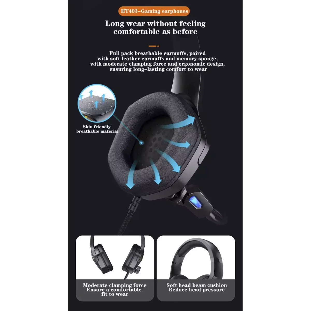 Lecoo HT403 USB RGB Gaming Headset - 7.1 Surround Sound