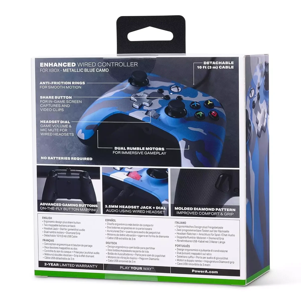 PowerA Enhanced Wired Gamepad For Xbox Series X|S, One Windows 10/11 (Army Blue)