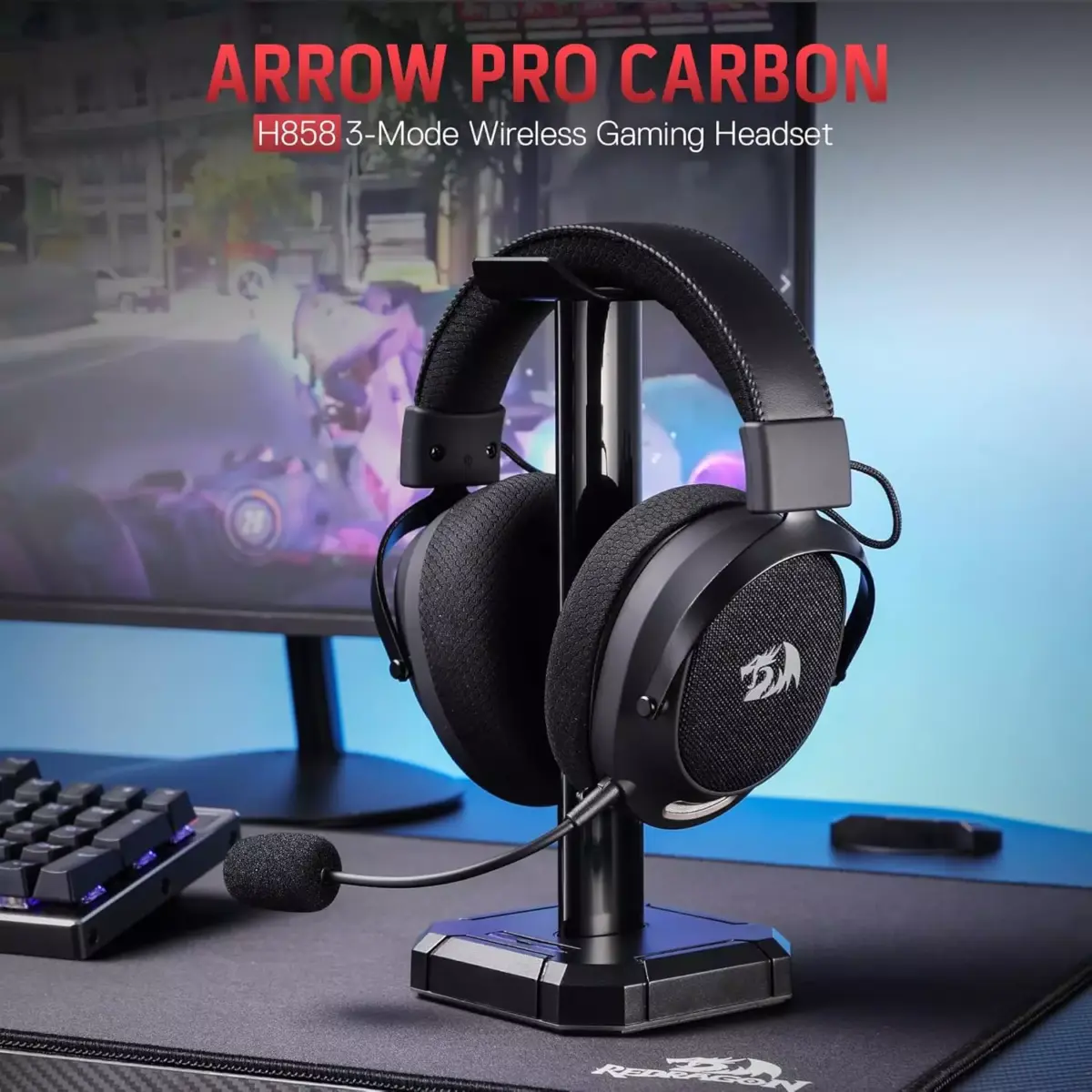 Redragon H858 3-Mode Wireless Gaming Headset, 7.1 Surround Sound, 53 mm Drivers
