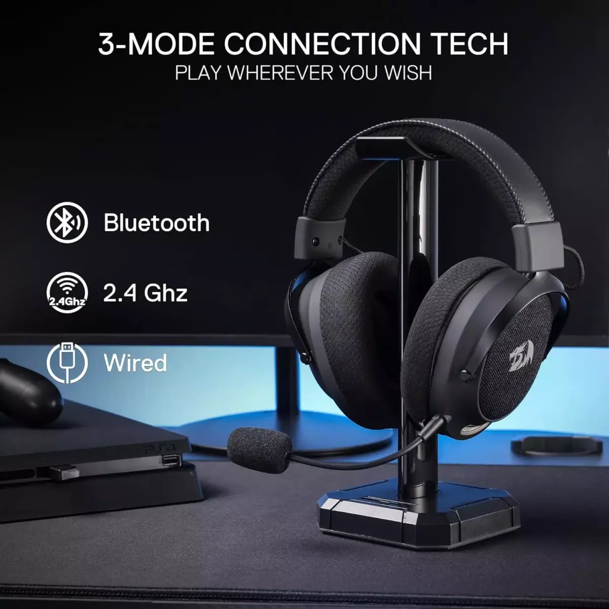 Redragon H858 3-Mode Wireless Gaming Headset, 7.1 Surround Sound, 53 mm Drivers