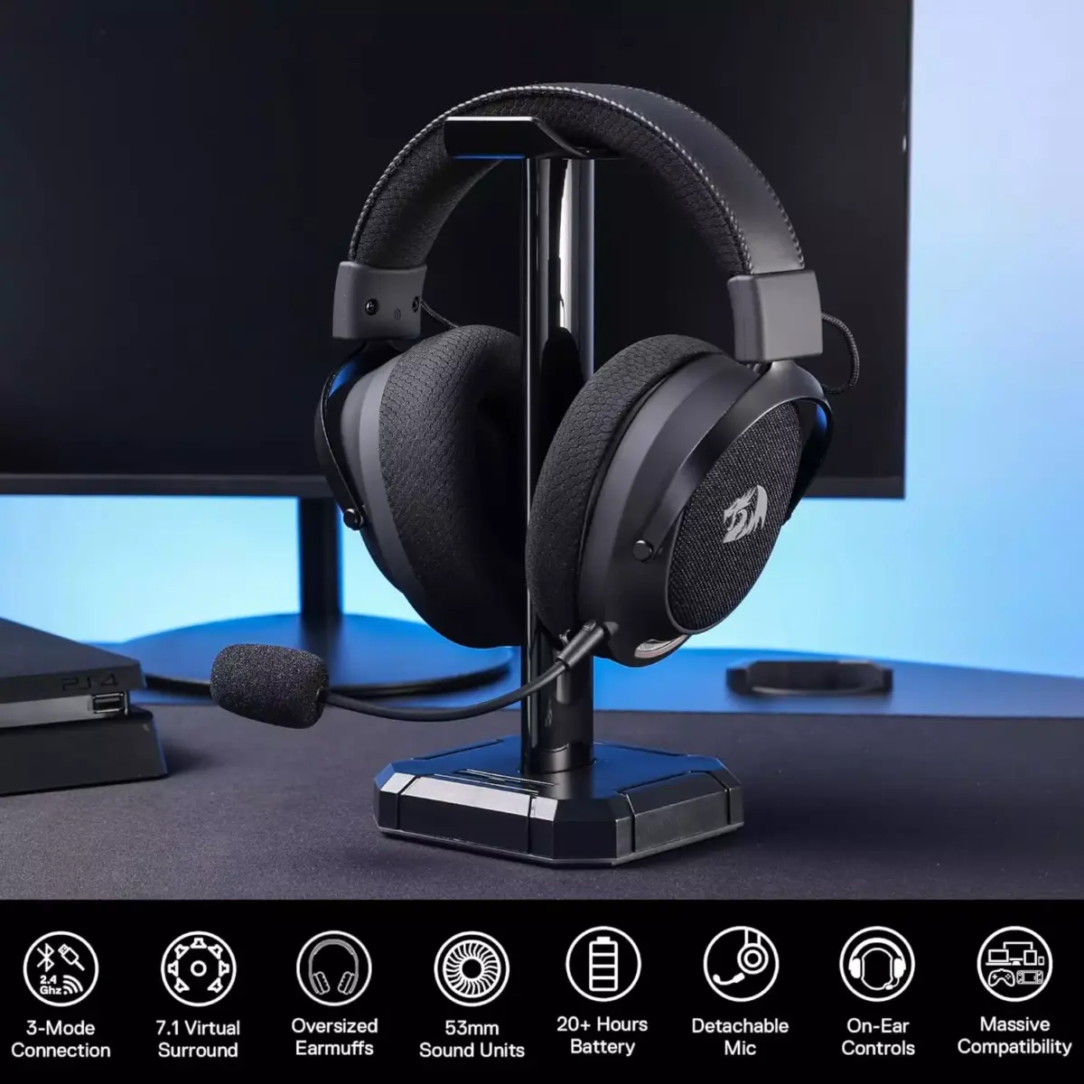 Redragon H858 3-Mode Wireless Gaming Headset, 7.1 Surround Sound, 53 mm Drivers