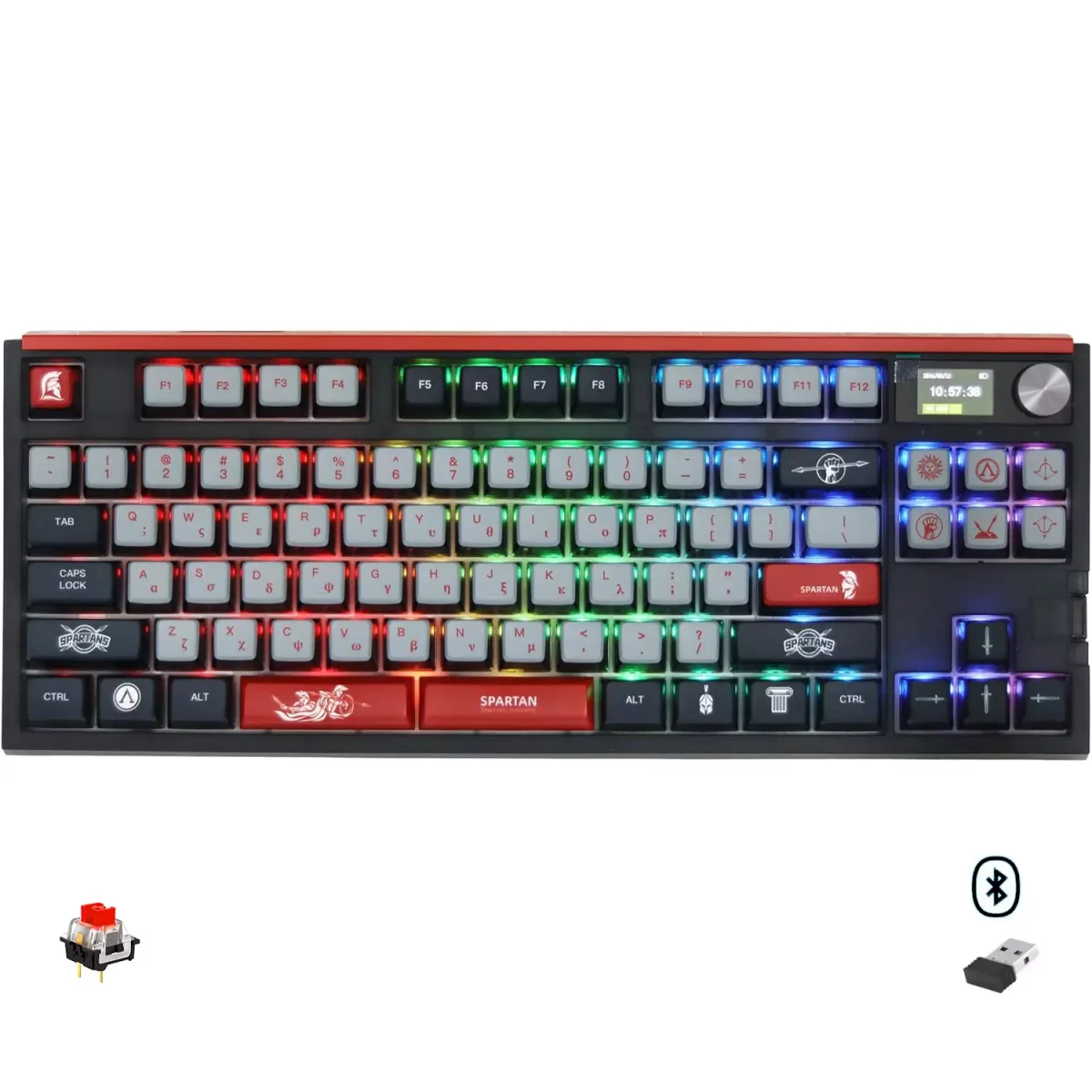 SKYLOONG GK87 PRO Lite RGB Gaming Mechanical Keyboard - Three Mode Wireless,Bluetooth & Wired - Gateron Red Switch - Hot Swappable (Spartan)