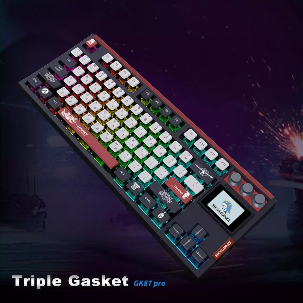 SKYLOONG GK87 PRO RGB Gaming Mechanical Keyboard - Three Mode Wireless,Bluetooth & Wired - Gateron Yellow Switch - Hot Swappable (Spartan)