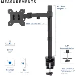 Single Monitor Desk Mount Stand with Double Center Arm Joint, Holds up to 10Kg with VESA 75x75mm or 100x100mm